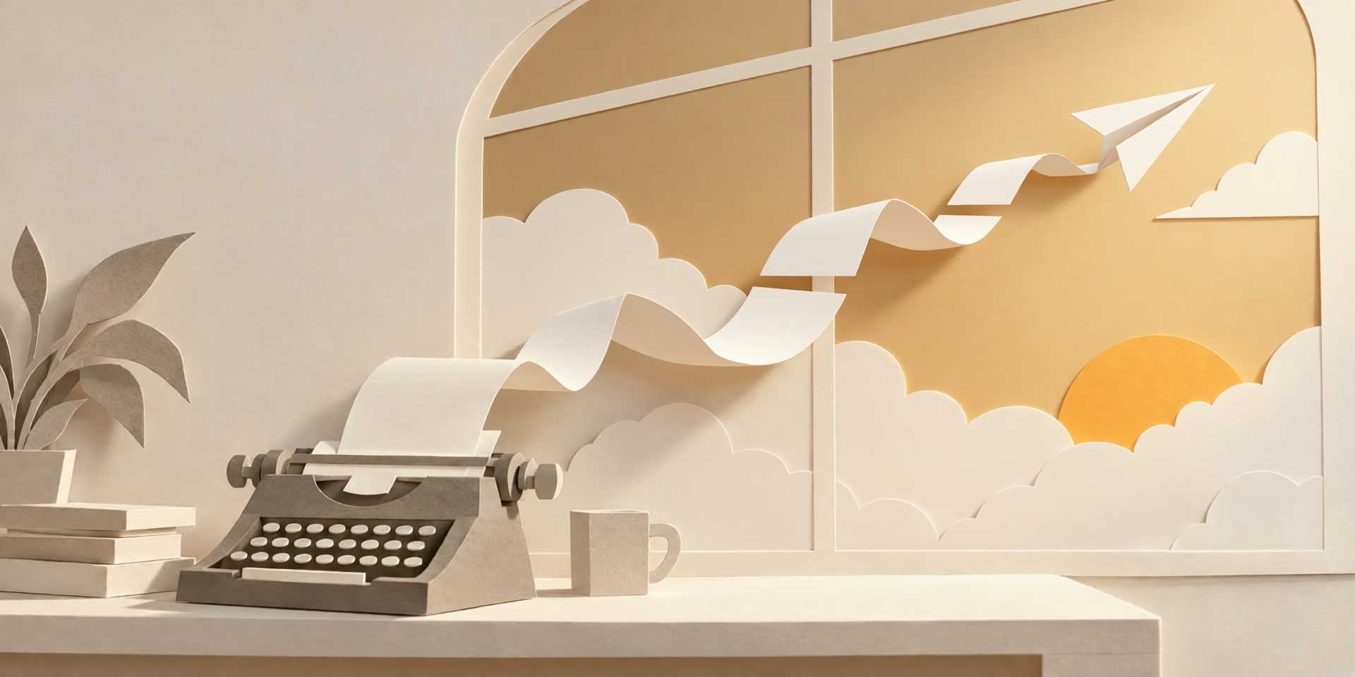 illustration en papier, des pages s'envolent par la fenêtre