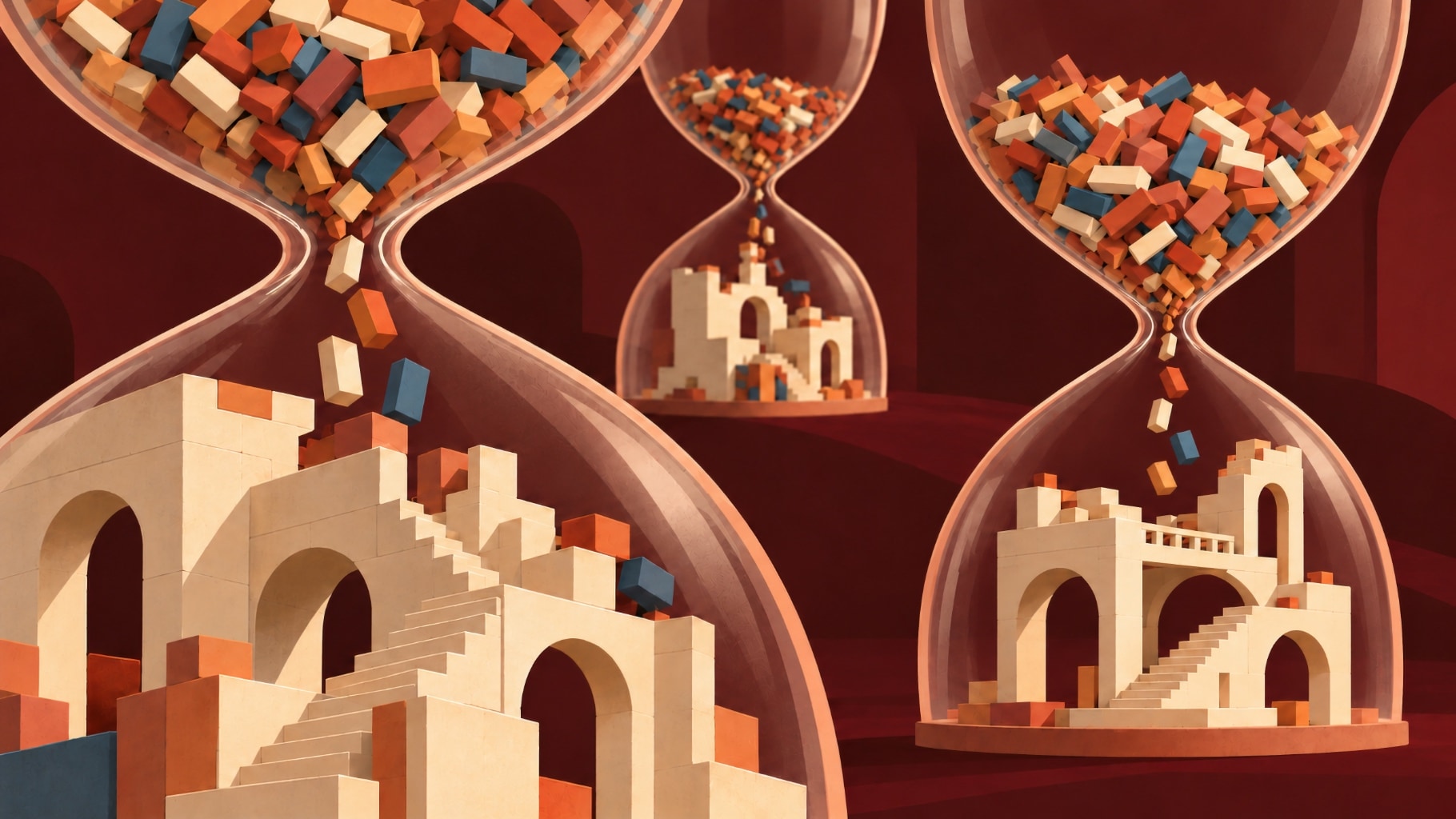 Illustration, sabliers construisant des architectures